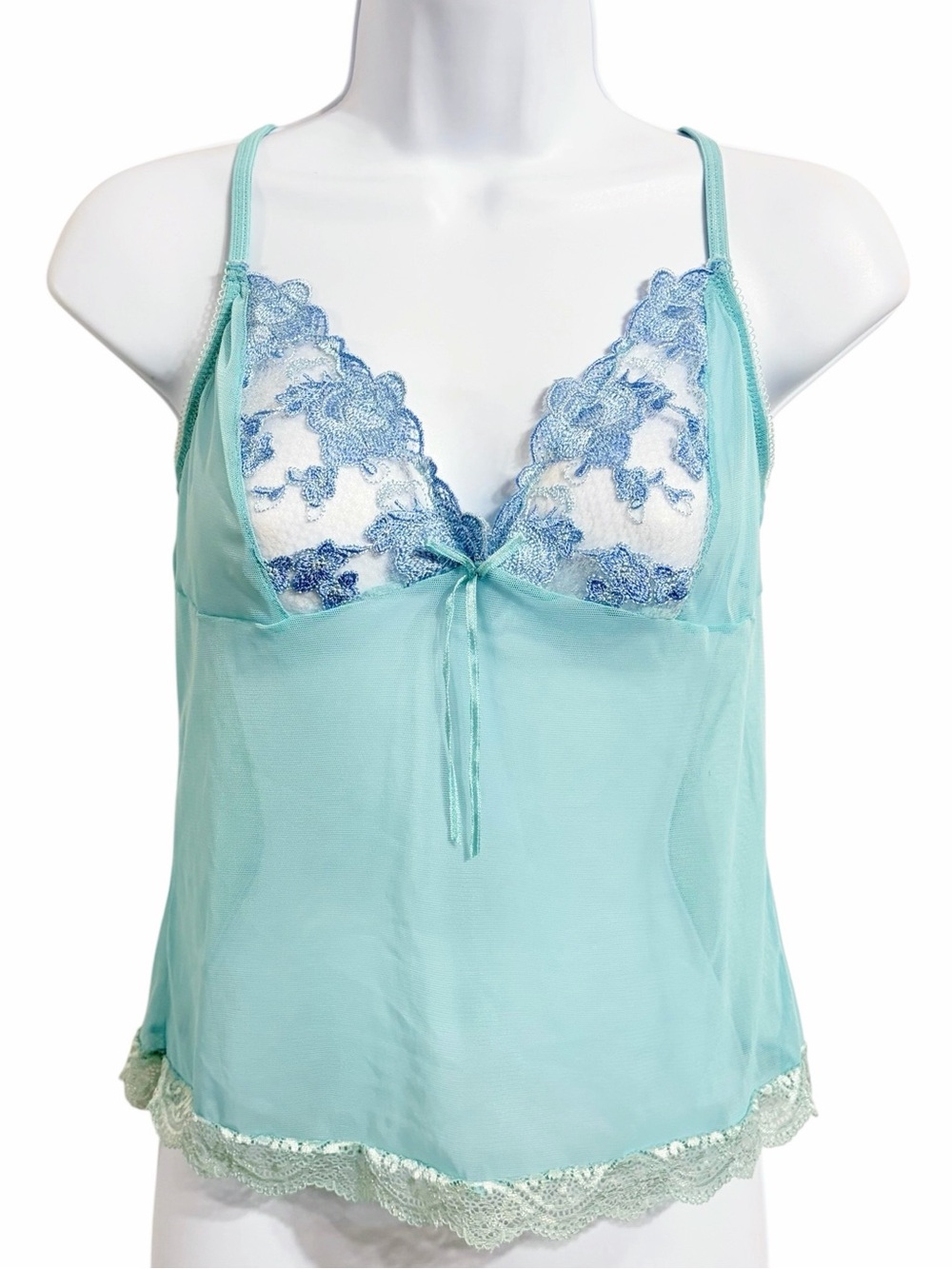 Rampage Vintage Y2K Fairy Sheer Mesh Babydoll Cami Top M Blue Festival Coquette
